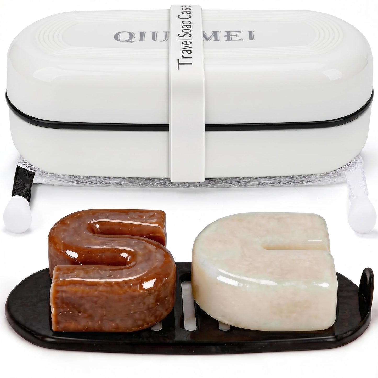Shampoo Bar Holder and Soap Case | Leakproof Travel Container with Lid & Drain Tray | Includes Silicone Strap and Mesh Soap Bag | for Bathroom, Shower, Camping, Gym Travel (Red, Large)