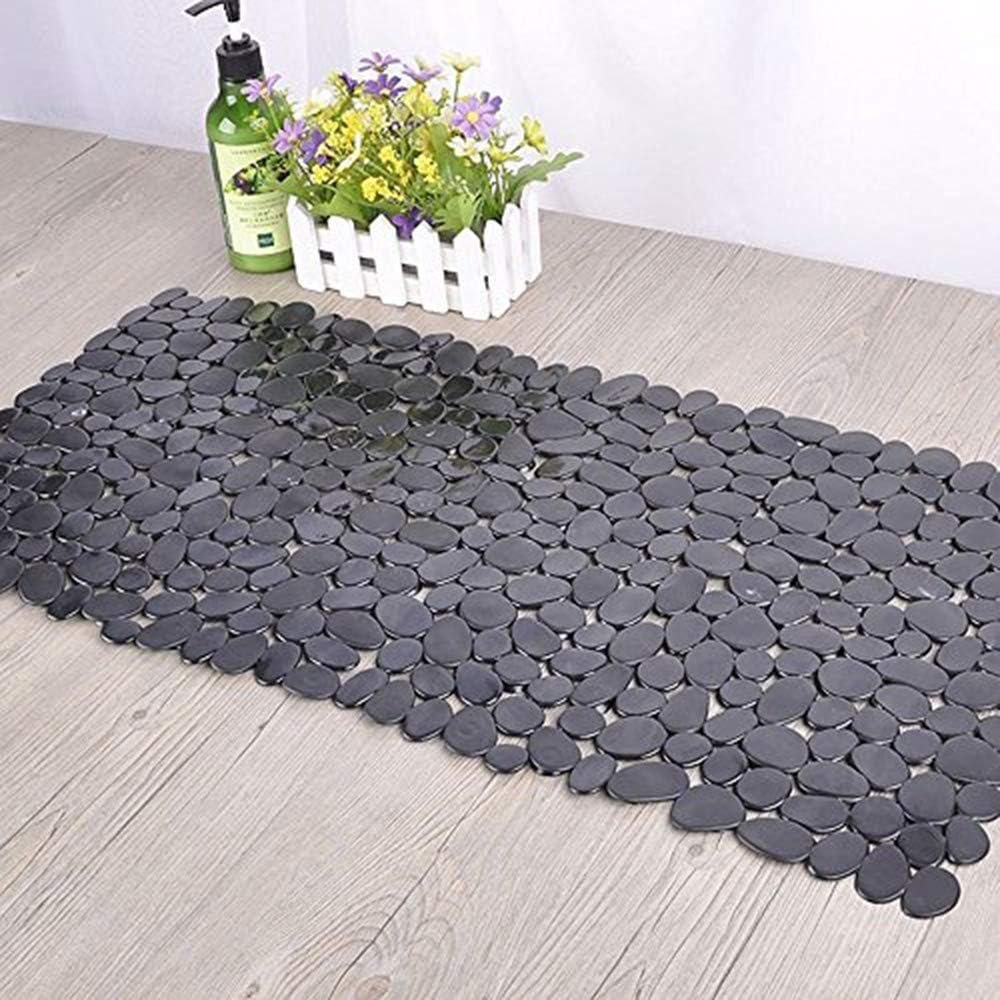Pebble Bathtub Mat Non Slip 35" X 16" with Suction Cups,Black | (for Smooth/Non-Textured Tubs Only) Safe Shower Mat with Drain Holes for Bathroom