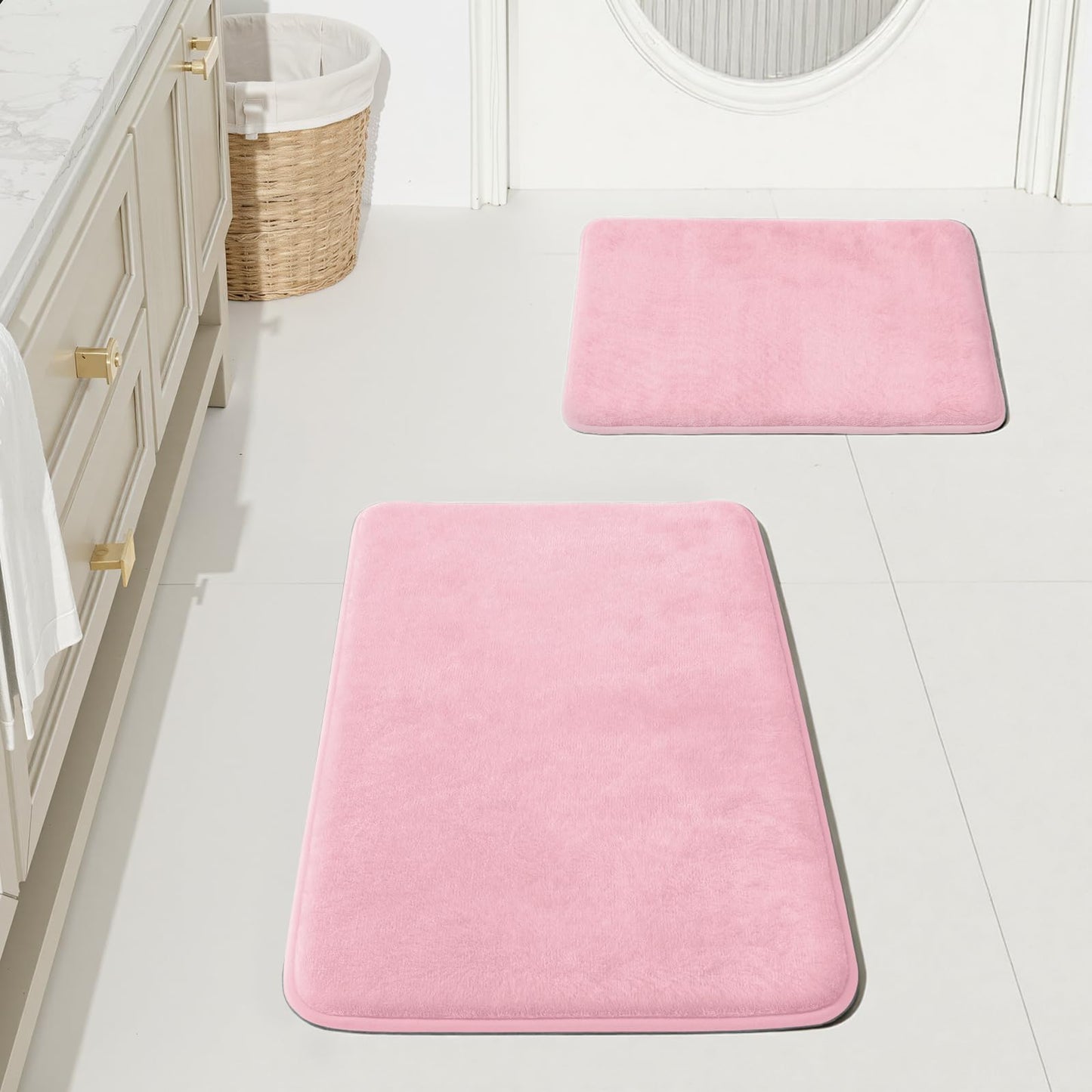 HUXMEYSON Bathroom Rugs Sets 3 Piece, Non-Slip & Quick Dry Bath Mat Set, Ultra Soft Velvet Bath Rugs for Bathroom, Toilet and Shower Floor, Grey