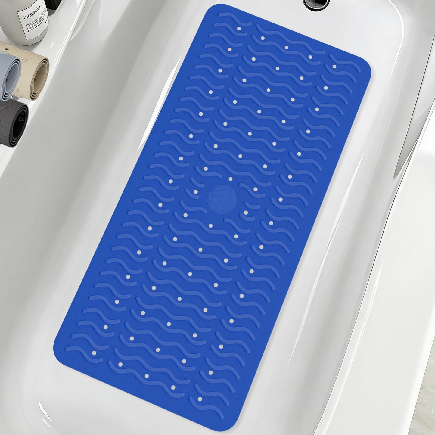 Non Slip Bathtub Mat & Shower Mat, 31x15'' Anti Slip Bath Mat for Tub, Soft TPE Anti-Skid Bathroom Mat with 194 Suction Cups & Drain Holes, Wave-Textured Grip, Machine Washable, Grey