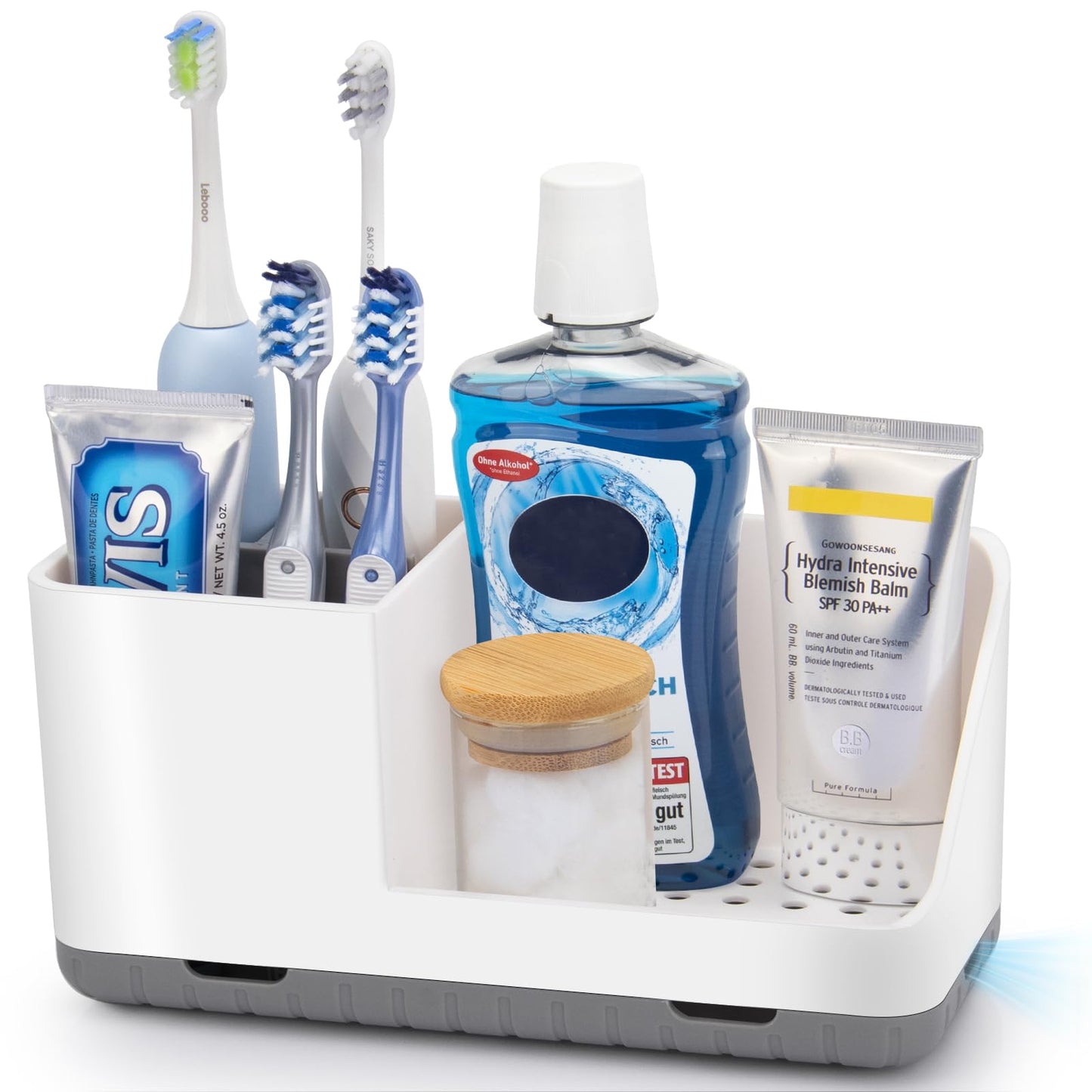 Toothbrush Holders for Bathroom Counter Organizer and Storage (White) | Easy To Clean, Drainage, Non-Slip, Detachable, Kids Electric Toothbrush and Toothpaste Holder for Bathroom