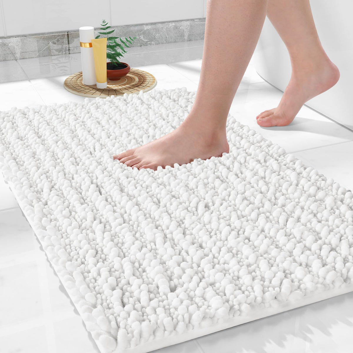 Yimobra Bathroom Rugs Non-Slip Washable – Extra Soft & Absorbent Chenille Bath Mat, Quick-Dry Plush Shaggy Floor & Vanity Bath Rugs for Tub & Shower, Modern Home Decor Accessories, 24 x 17, Grey