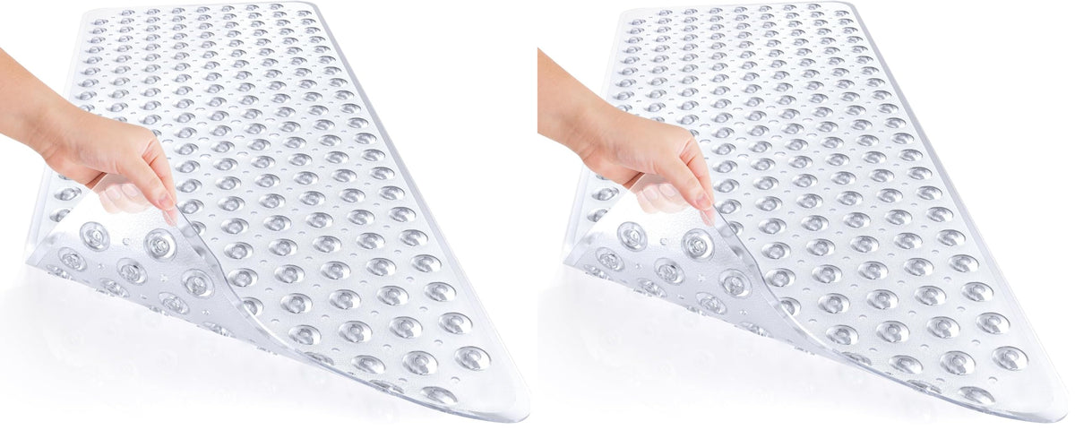 AmazerBath Shower Mat Non Slip 40 x 16 Inches, Bathtub Mat Shower Stall Mats with Suction Cups and Drain Holes, Non Slip Bath Mat for Tub for Elderly & Kids, Clear Blue