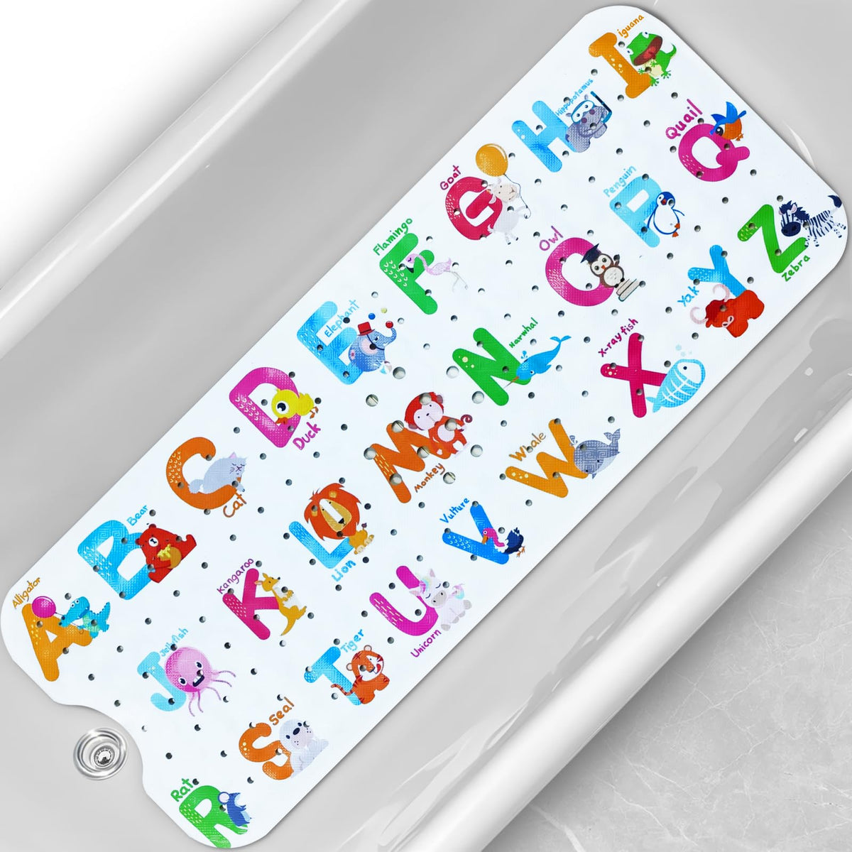 Baby Bath Tub Mat, 40 x 16 Inch Extra Large Non Slip Kids Cartoon Bathtub Shower Mats with Suction Cups & Drain Holes, Machine Washable for Bathroom, Undersea Sea Turtle