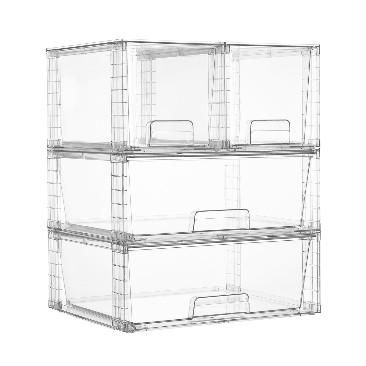 Vtopmart Clear Stackable Storage Drawers, 4 Pack Kitchen Cabinet Set | Medium and Small Pull-Out PET Drawers with Stackable Design for Kitchen Cabinets, Pantry, Under Sink, Medicine