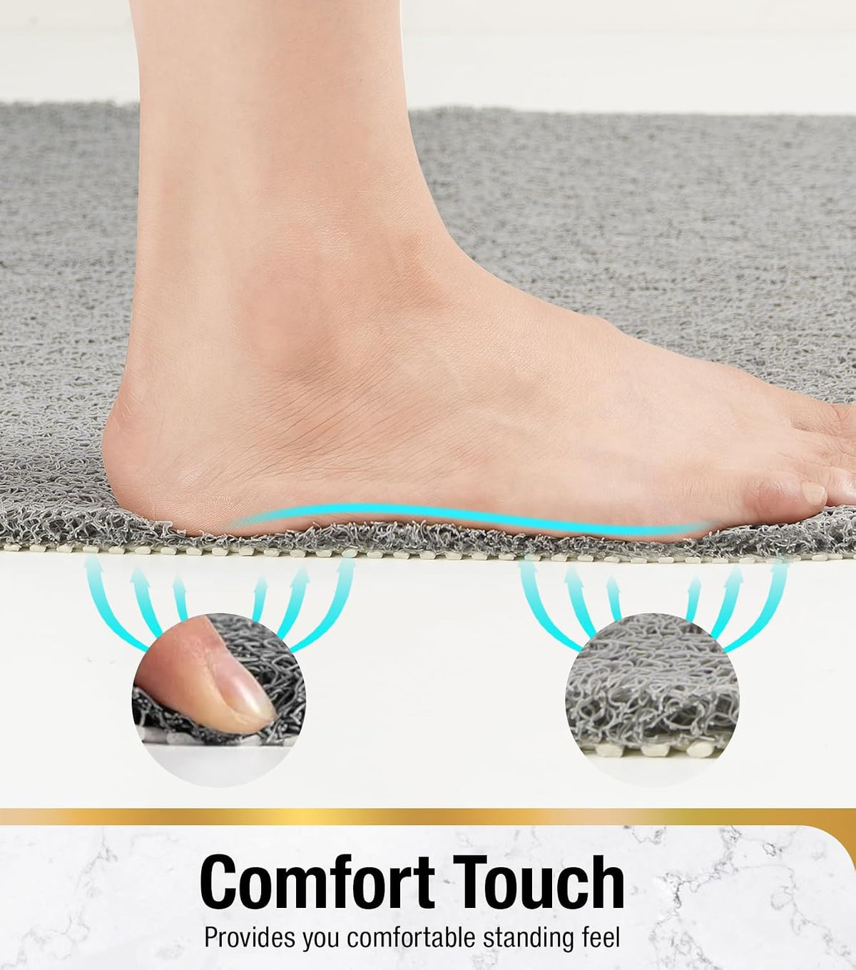 HITSLAM Shower mat Non Slip, 24 x 16 Inch Bath Mat for Tub with Drain Holes, Soft PVC Loofah Bathtub Mat Non Slip, Quick Drying Bathroom Shower Mat, Grey