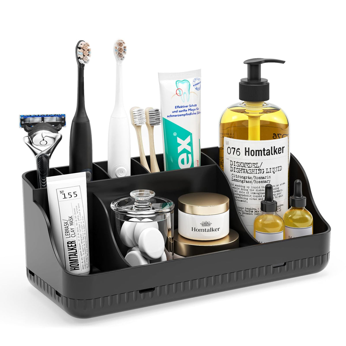 Bathroom Counter Organizer and Storage with 2 Pack Qtip Holder Dispenser, 7 Slots Detachable Toothbrush Holders for Bathrooms, Anti-Slip Electric Toothbrush and Toothpaste Holder Countertop