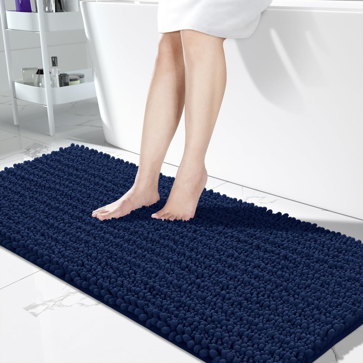 Yimobra Bathroom Rugs Non-Slip Washable – Extra Soft & Absorbent Chenille Bath Mat, Quick-Dry Plush Shaggy Floor & Vanity Bath Rugs for Tub & Shower, Modern Home Decor Accessories, 24 x 17, Grey