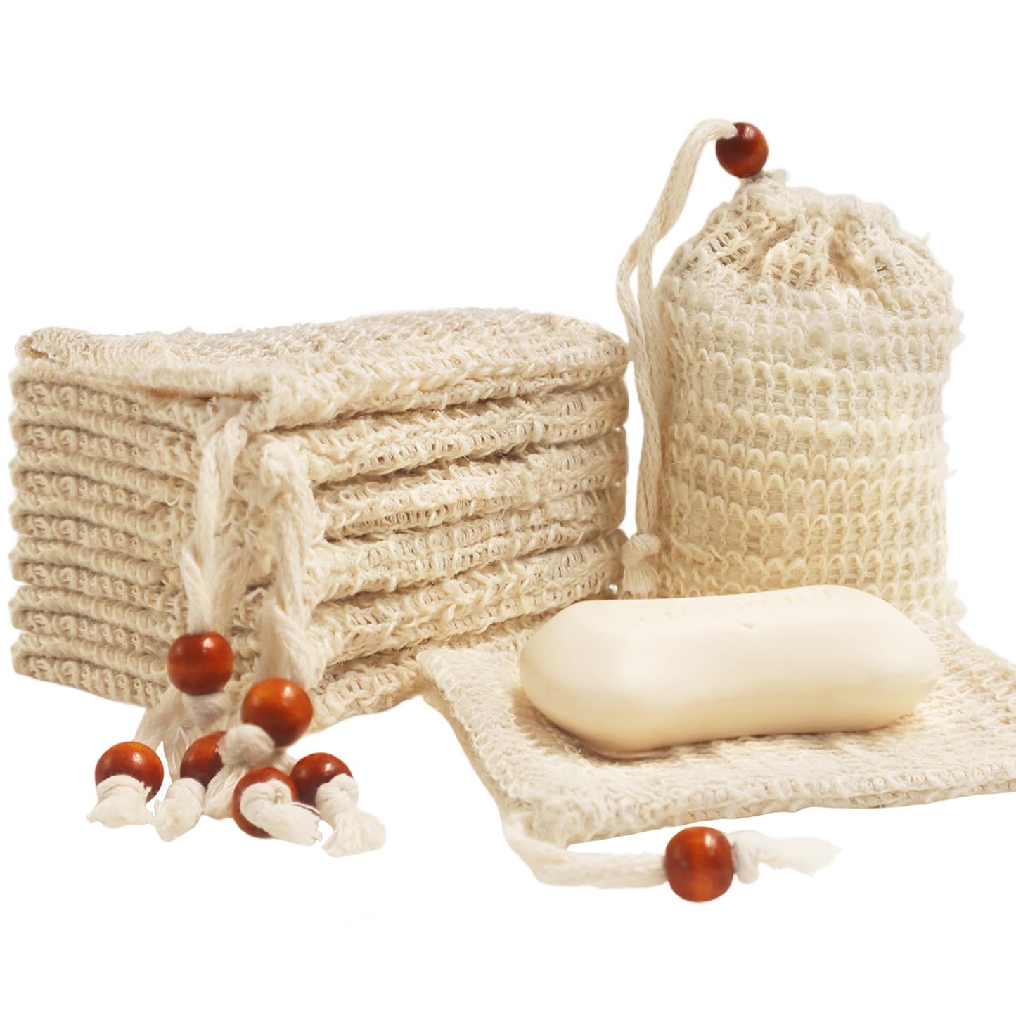 Natural Sisal Soap Saver Bag for Soap Bar Organic Soap Pouch for Exfoliating Lathers and Air Dry Soap Bar Shower Soap Saver Bag (8 Pcs)