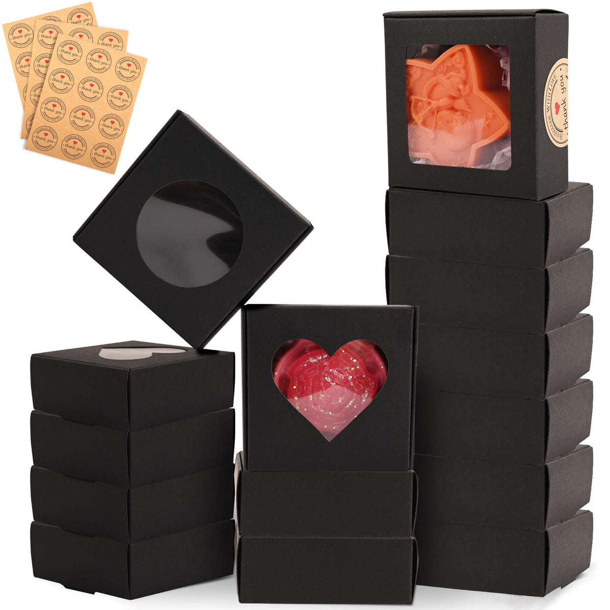 Soap Boxes for Homemade Soap, Soap Packaging Gift Box with Window | 3.54 X 2.36 X 1.18 Inch Soap Packaging Gift boxes Brown with Window, Small Rectangular Soap Boxes (32PCS)
