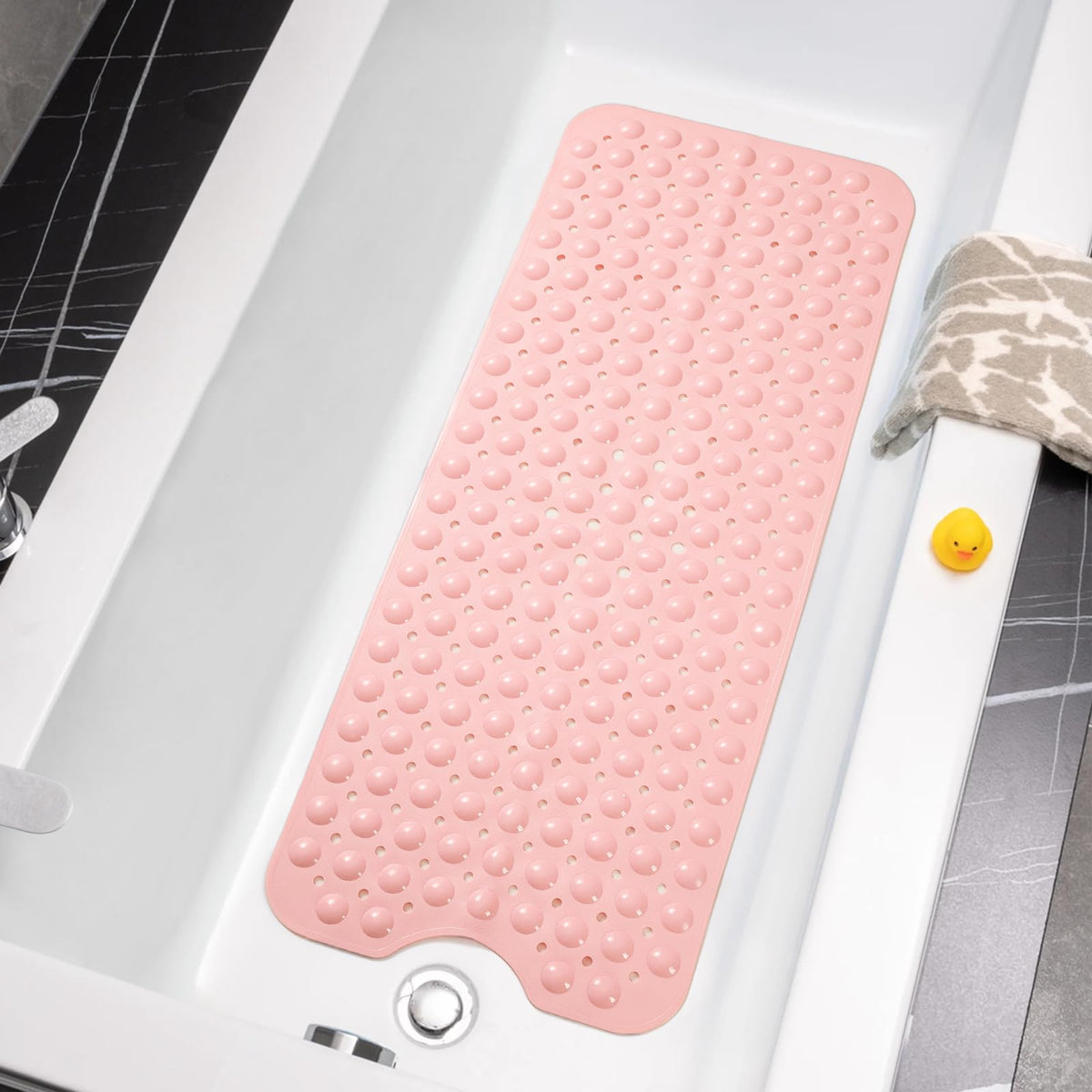 Bathtub Mats for Shower Tub Non-Slip Bath Mat 39 x 16 Inch Extra Long Shower Mat, Bath Tub Mat for Bathroom with Machine Washable, BPA Free for Kids (Clear Hot Pink)