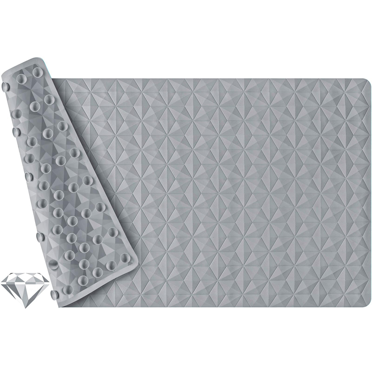 Non Slip Bathtub Mat for Bath Tub Shower - 241 Vacuum Suction Cups | 100% Natural Rubber - Unique Diamond Texture - Soft & Safe for Fatigue Relief - Machine Washable - 16 × 28 Inch