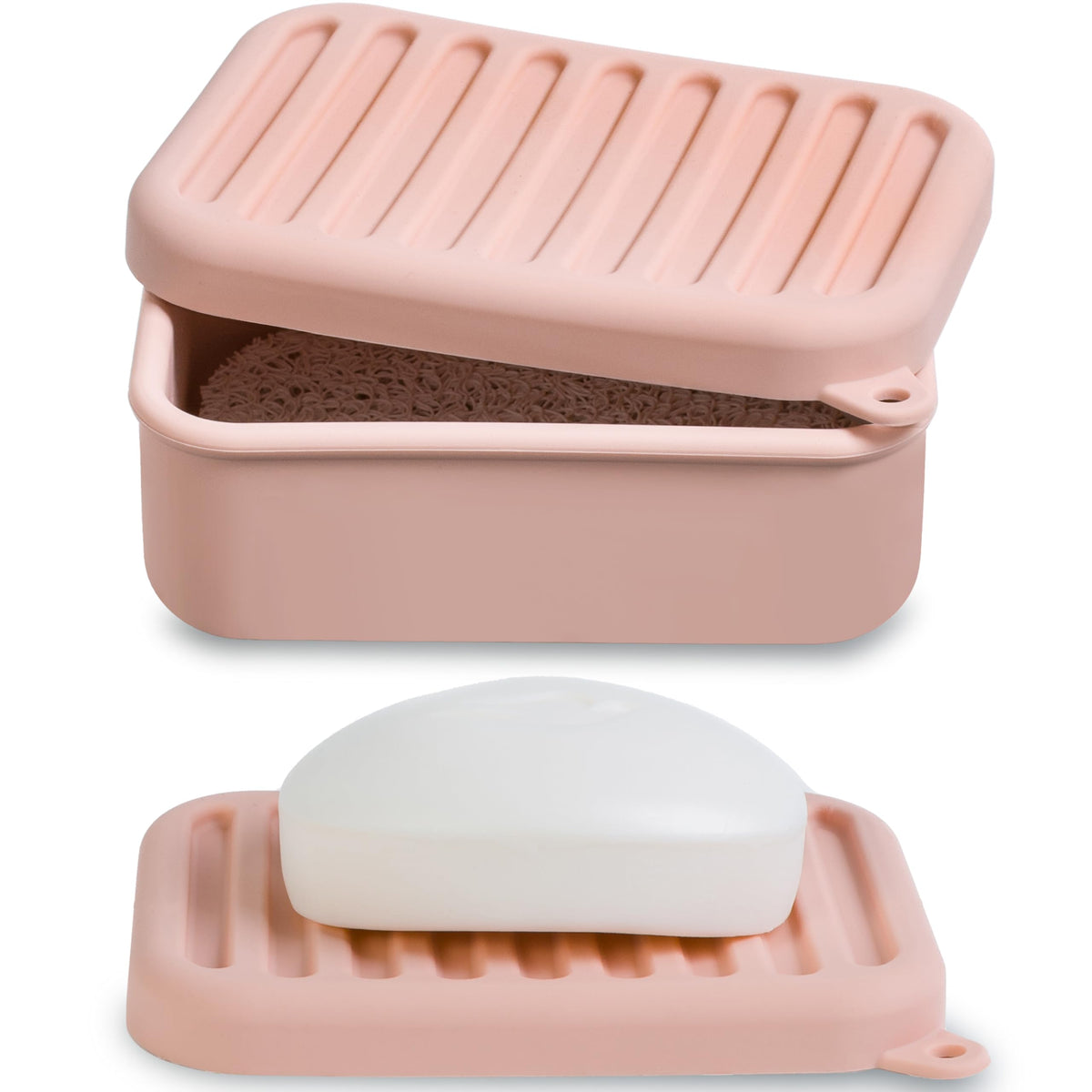 Portable Leakproof Travel Soap Case, Silicone Travel Soap Case, Compact Soap Holder with Drainage Layer, Travel Soap Holder for Camping, Gym, Outdoor (Coral-Red)