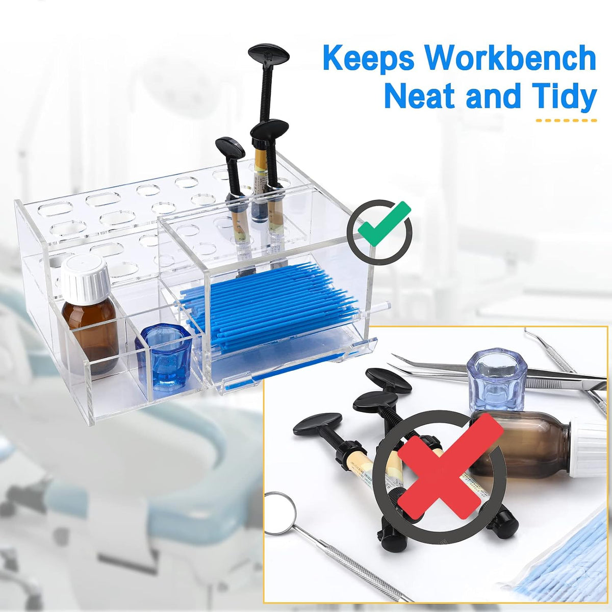 Dental Composite Organizer - Multi-Function Acrylic Dispenser for Resin Adhesive Syringes and Micro Applicator Brush Dental Instrument Holder