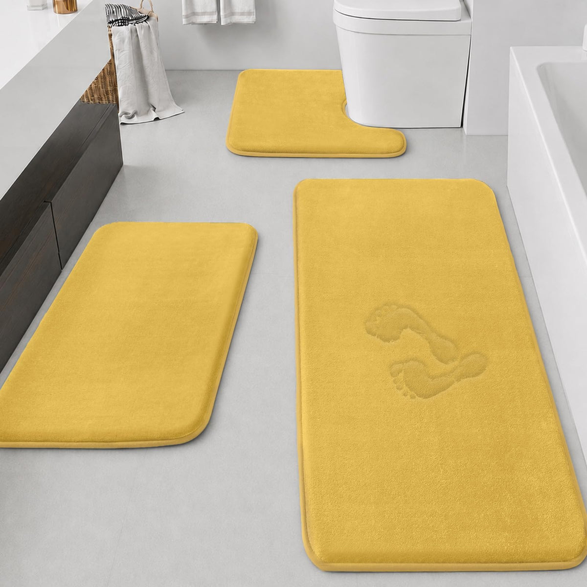 HUXMEYSON Bathroom Rugs Sets 3 Piece, Non-Slip & Quick Dry Bath Mat Set, Ultra Soft Velvet Bath Rugs for Bathroom, Toilet and Shower Floor, Grey