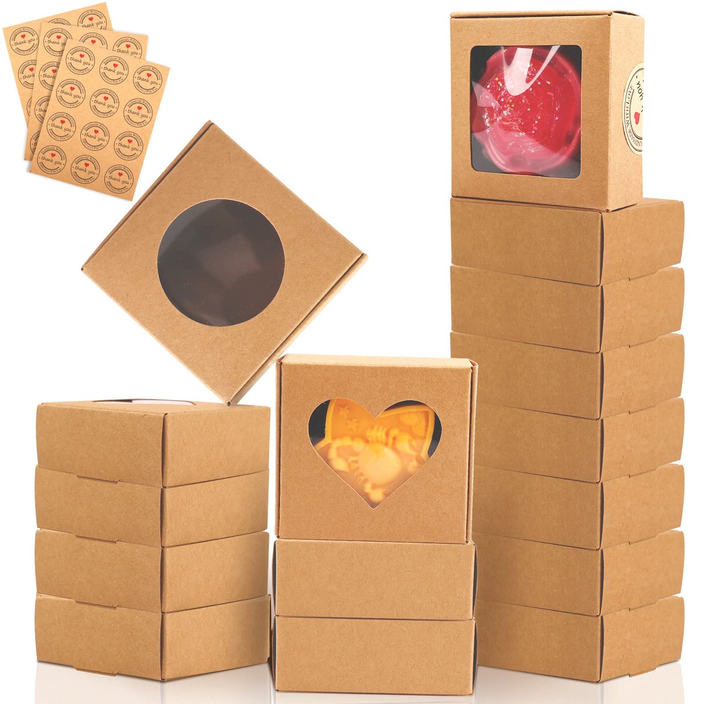 Soap Boxes for Homemade Soap, Soap Packaging Gift Box with Window | 3.54 X 2.36 X 1.18 Inch Soap Packaging Gift boxes Brown with Window, Small Rectangular Soap Boxes (32PCS)