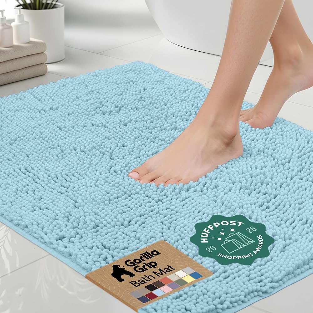 GORILLA GRIP Bath Rug Mat for Bathroom, Absorbent Chenille, 24x17 Gray | Soft Thick Quick Dry Microfiber Mats, Rubber Backing, Machine Washable Tub and Shower Floor Rugs, Home Decor Essentials