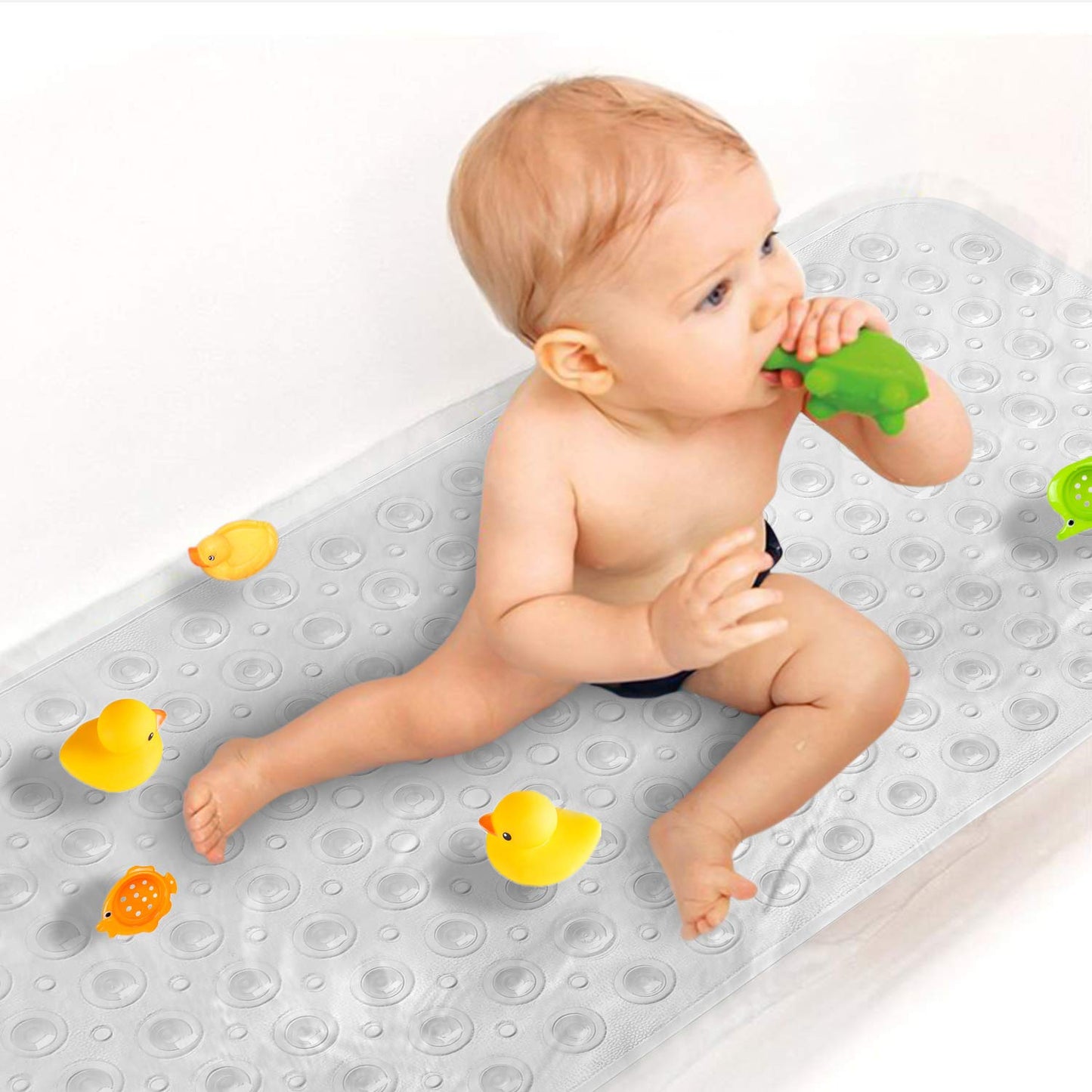 Upgrade Baby Bath Mat Non Slip Extra Long Bathtub Mat for Kids 40 X 16 Inch - Eco Friendly Bath Tub Mat with 200 Big Suction Cups,Machine Washable Shower Mat,Blue