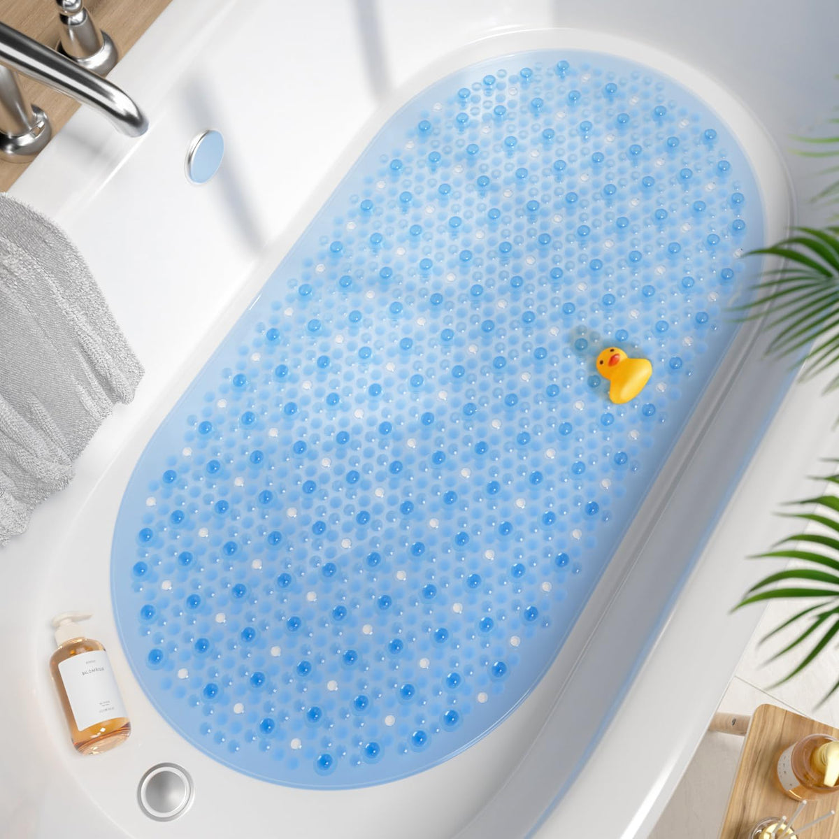 HITSLAM Bathtub Mat Non Slip, 27x15 Inch Bubble Oval Bath Tub Mat for Bathroom, Machine Washable Shower Mat with Suction Cups and Drain Holes, Clear