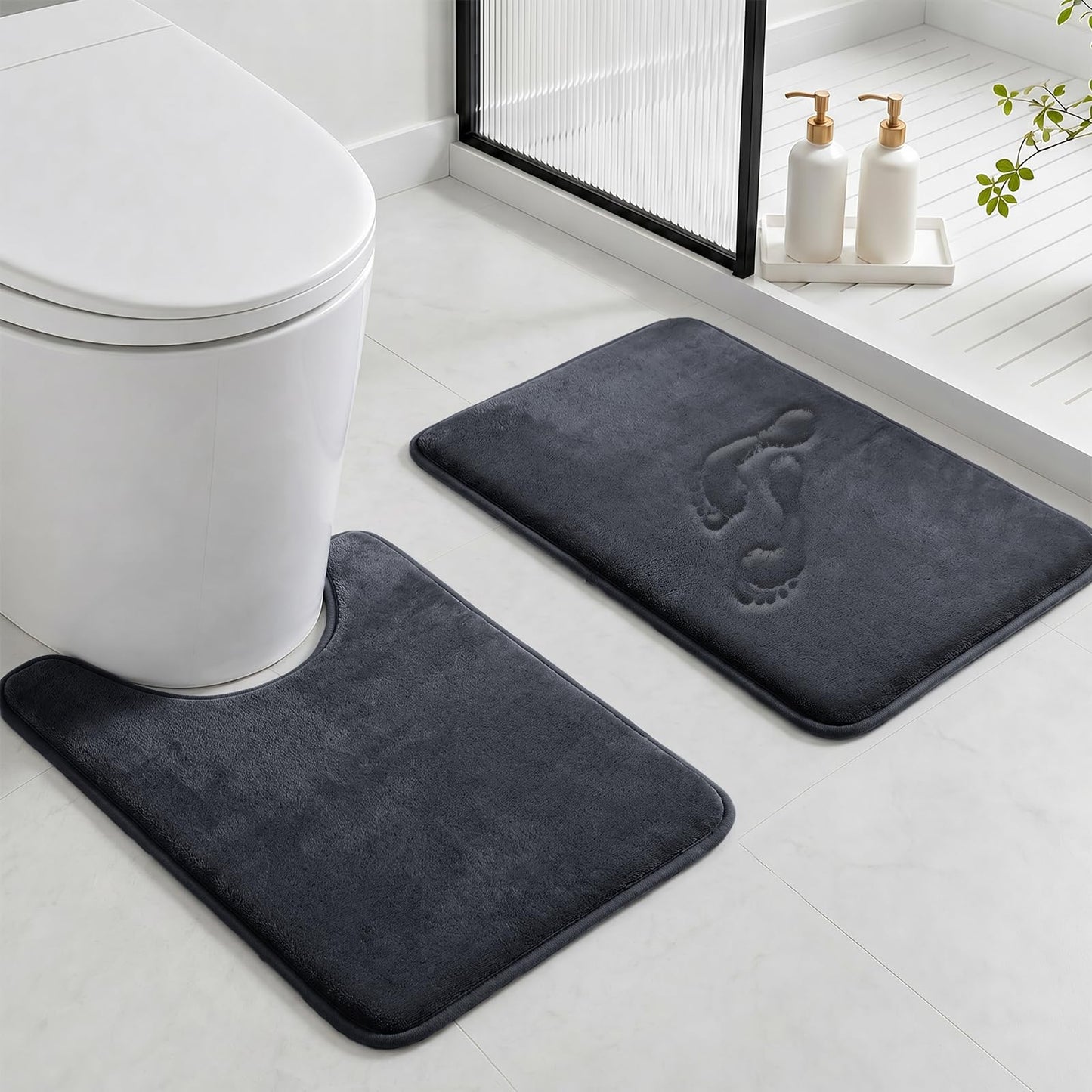 HUXMEYSON Bathroom Rugs Sets 3 Piece, Non-Slip & Quick Dry Bath Mat Set, Ultra Soft Velvet Bath Rugs for Bathroom, Toilet and Shower Floor, Grey