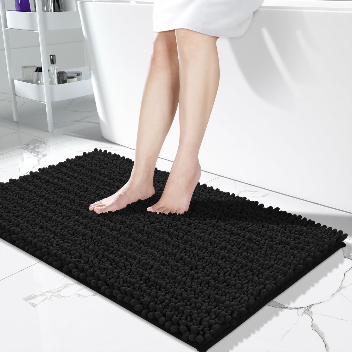 Yimobra Bathroom Rugs Non-Slip Washable – Extra Soft & Absorbent Chenille Bath Mat, Quick-Dry Plush Shaggy Floor & Vanity Bath Rugs for Tub & Shower, Modern Home Decor Accessories, 24 x 17, Grey