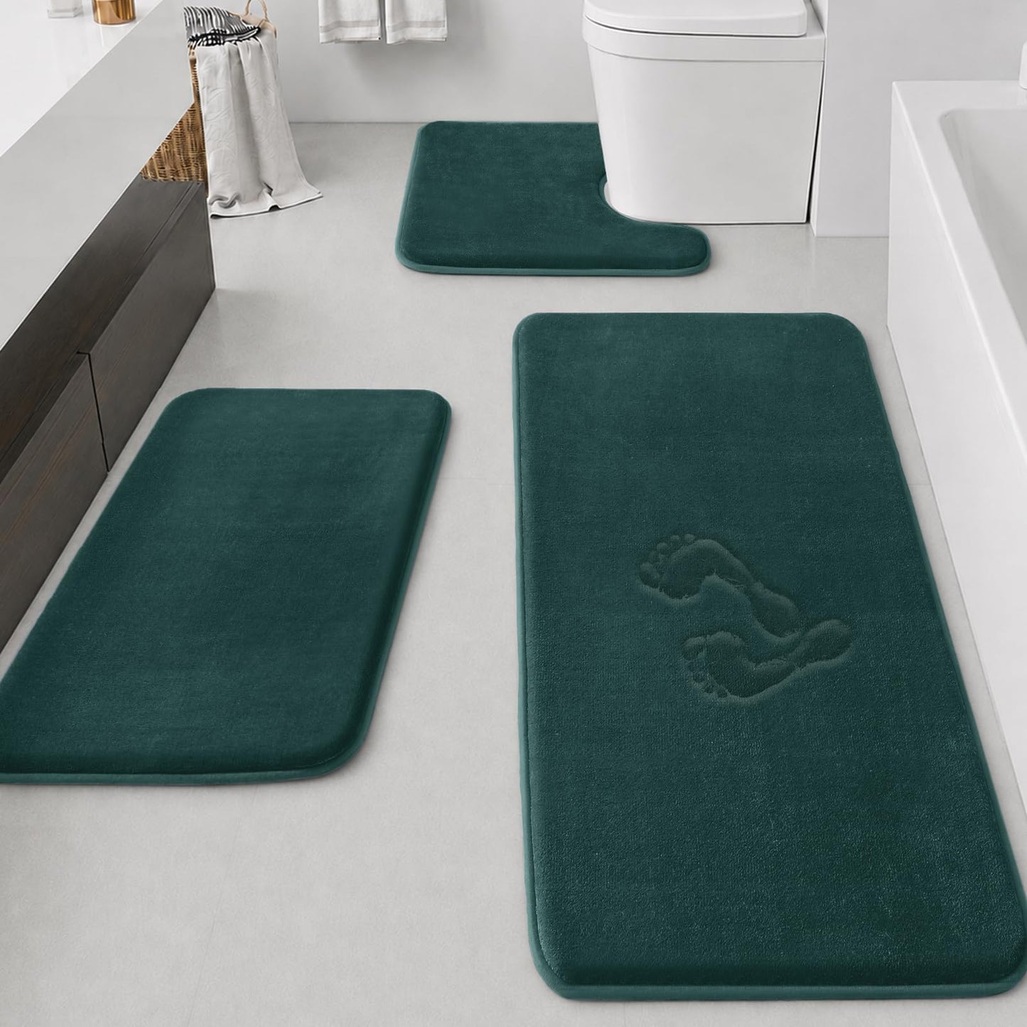 HUXMEYSON Bathroom Rugs Sets 3 Piece, Non-Slip & Quick Dry Bath Mat Set, Ultra Soft Velvet Bath Rugs for Bathroom, Toilet and Shower Floor, Grey
