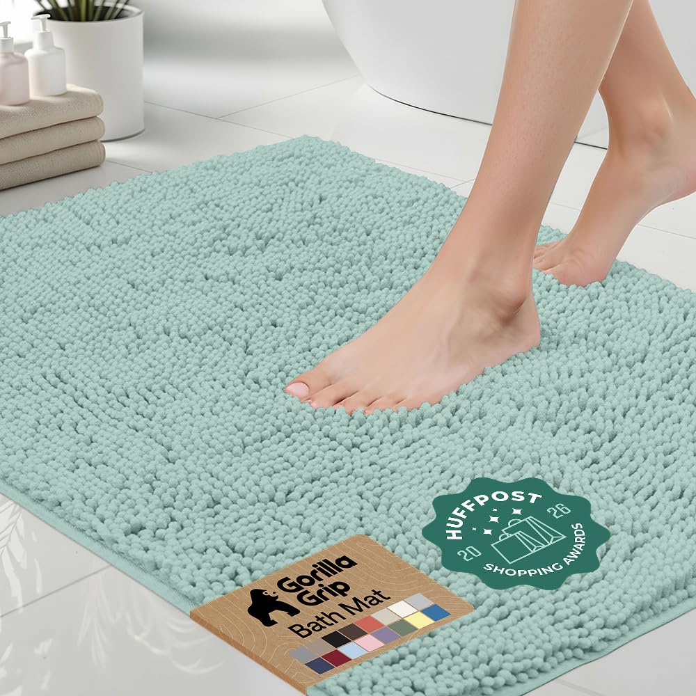 GORILLA GRIP Bath Rug Mat for Bathroom, Absorbent Chenille, 24x17 Gray | Soft Thick Quick Dry Microfiber Mats, Rubber Backing, Machine Washable Tub and Shower Floor Rugs, Home Decor Essentials