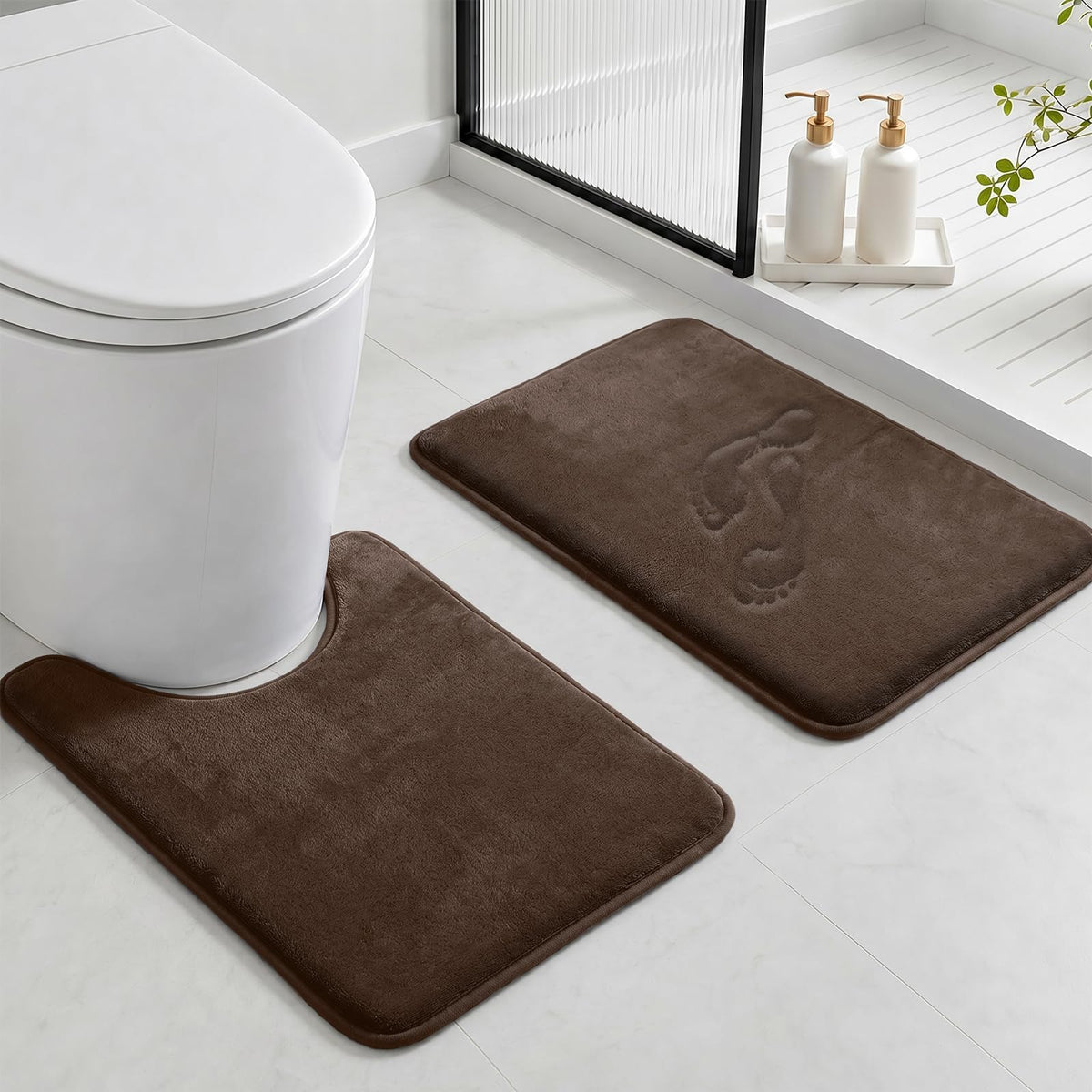 HUXMEYSON Bathroom Rugs Sets 3 Piece, Non-Slip & Quick Dry Bath Mat Set, Ultra Soft Velvet Bath Rugs for Bathroom, Toilet and Shower Floor, Grey