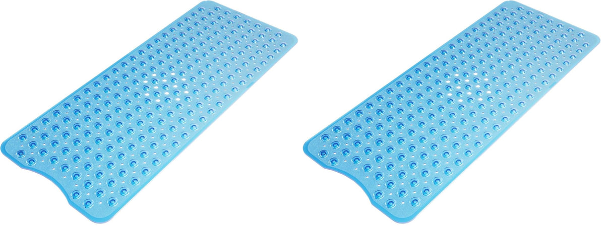 AmazerBath Shower Mat Non Slip 40 x 16 Inches, Bathtub Mat Shower Stall Mats with Suction Cups and Drain Holes, Non Slip Bath Mat for Tub for Elderly & Kids, Clear Blue