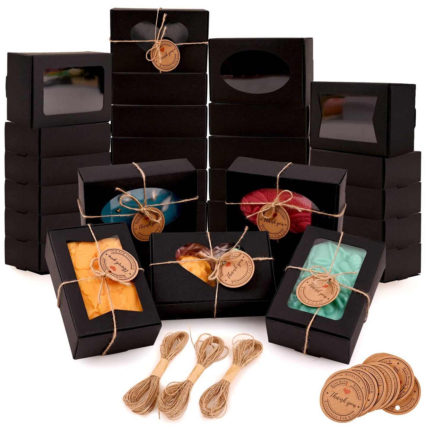 Soap Boxes for Homemade Soap, Soap Packaging Gift Box with Window | 3.54 X 2.36 X 1.18 Inch Soap Packaging Gift boxes Brown with Window, Small Rectangular Soap Boxes (32PCS)