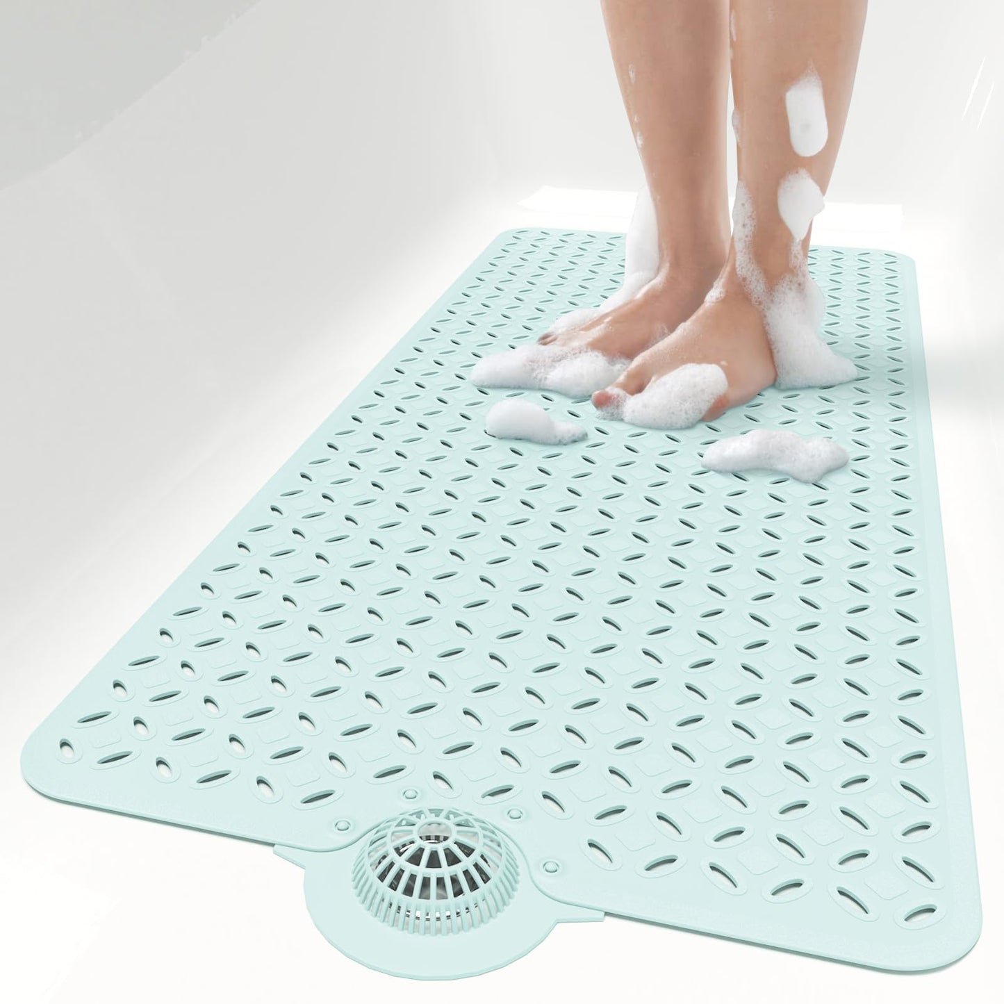 OTHWAY Bath Mat for Tub Non Slip: 39" X 17" Long Bathtub Mat with Hair Catcher│Big Drain Holes Shower Mats for Inside Shower│Machine Washable (Grey)