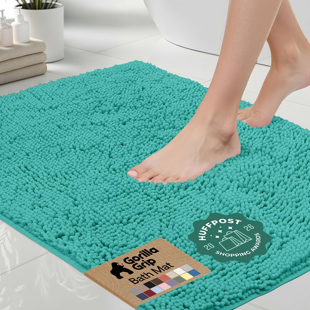 GORILLA GRIP Bath Rug Mat for Bathroom, Absorbent Chenille, 24x17 Gray | Soft Thick Quick Dry Microfiber Mats, Rubber Backing, Machine Washable Tub and Shower Floor Rugs, Home Decor Essentials