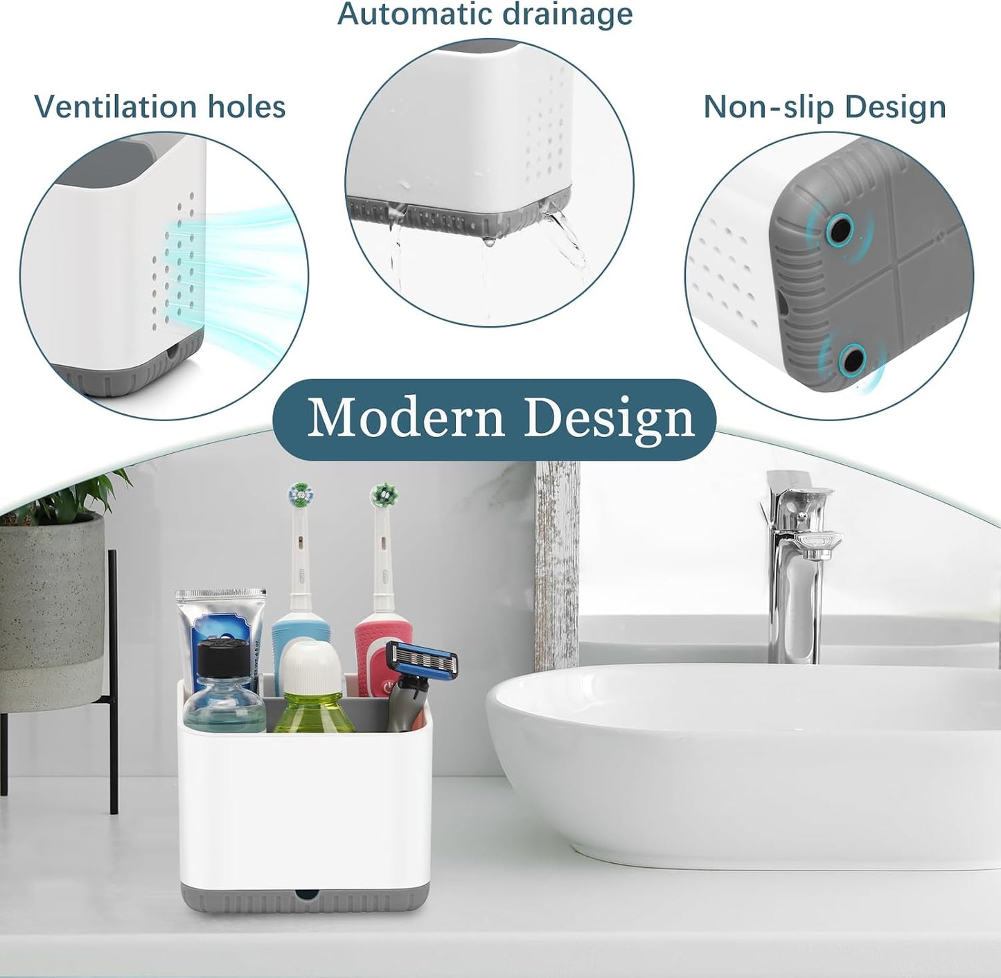 Toothbrush Holders for Bathrooms, Kids Electric Toothbrush Organizer (Grey) | Easy To Clean, Drainage, Removable, Non-Slip, 4 Slots Tooth Brush Holder for Bathroom Countertop Organizer