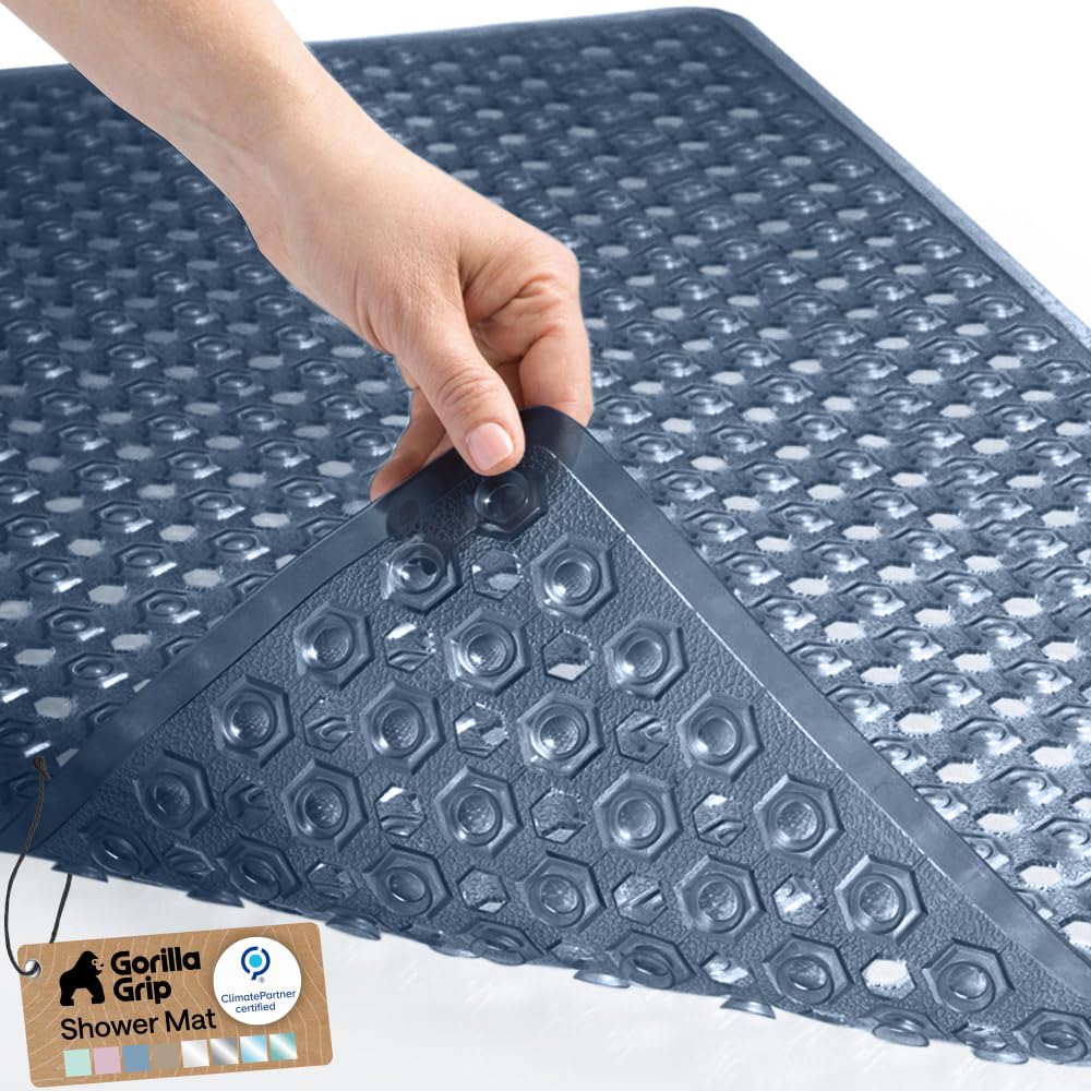 GORILLA GRIP Bath Tub Shower Mat, Bathtub Floor Liner, 35x16 Clear | Patented Large Mats, Machine Washable, Suction Cups and Drain Holes to Keep Tubs Clean, Soft on Feet, Bathroom Essentials