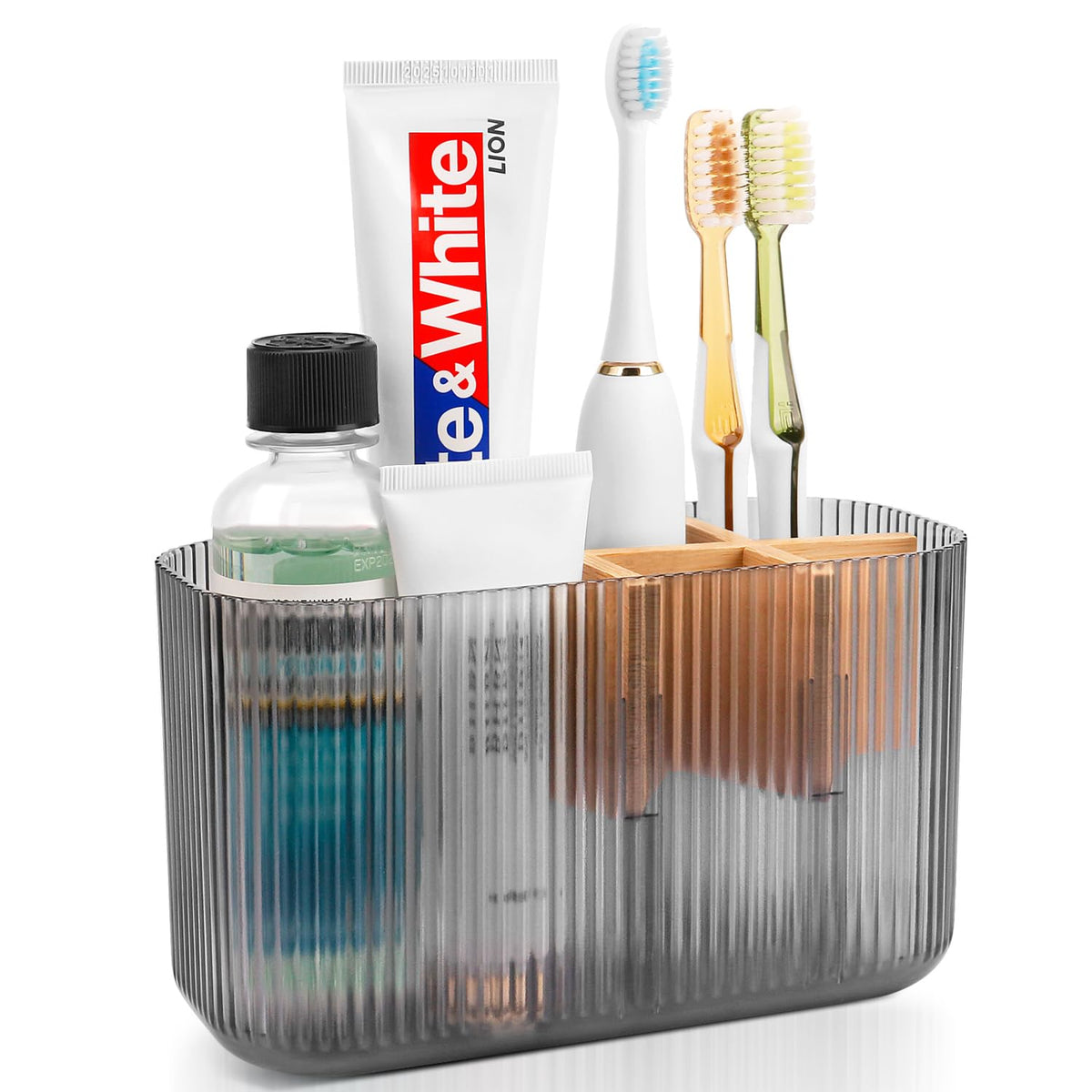GFWARE Toothbrush Holders for Bathrooms, 5 Slots Bamboo Toothbrush Holder Kids Electric Toothbrush Holder and Toothpaste Holder for Bathroom Countertop Accessories Storage, Marble Toothbrush Organizer | 5 Slots Kids Electric Toothbrush and Toothpaste Hold