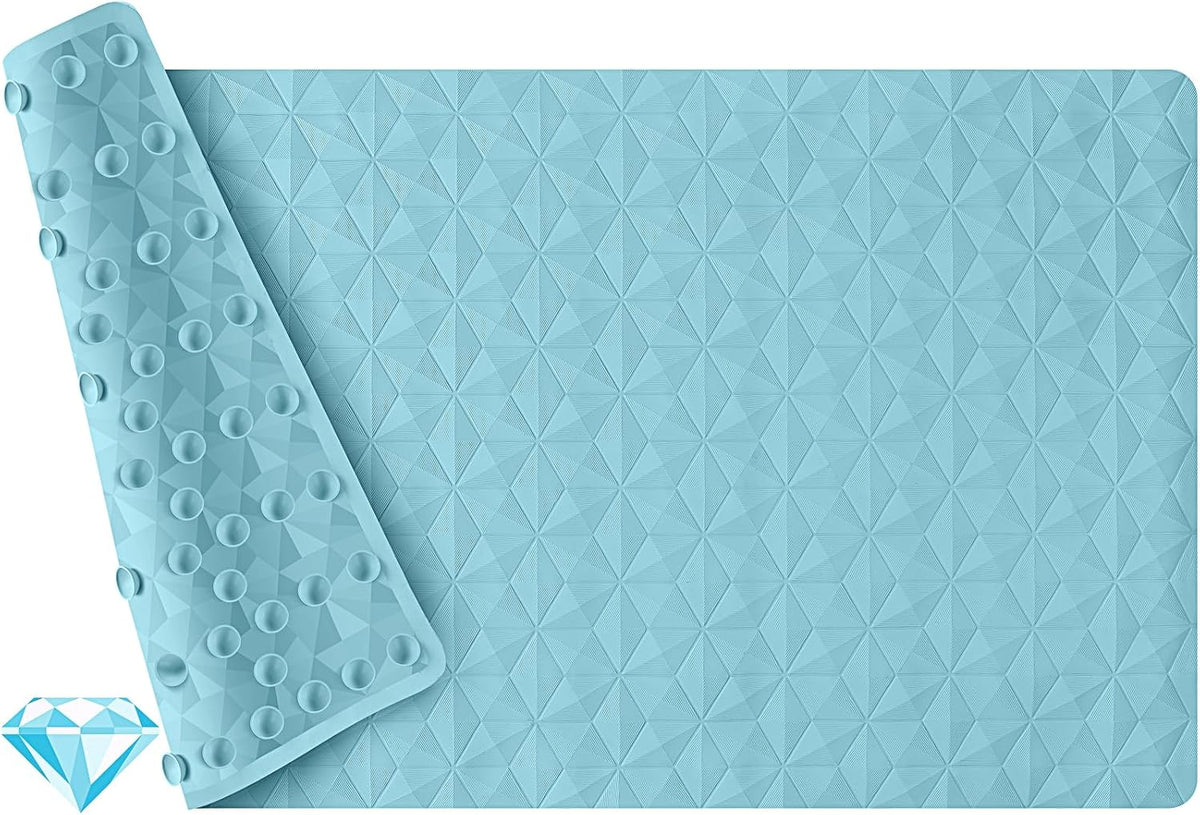 Non Slip Bathtub Mat for Bath Tub Shower - 241 Vacuum Suction Cups | 100% Natural Rubber - Unique Diamond Texture - Soft & Safe for Fatigue Relief - Machine Washable - 16 × 28 Inch