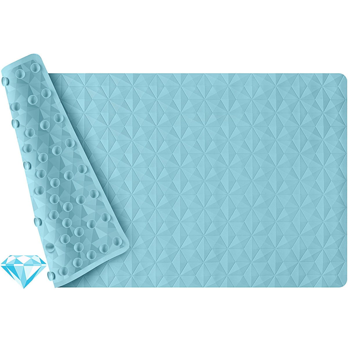 Non Slip Bathtub Mat for Bath Tub Shower - 241 Vacuum Suction Cups | 100% Natural Rubber - Unique Diamond Texture - Soft & Safe for Fatigue Relief - Machine Washable - 16 × 28 Inch
