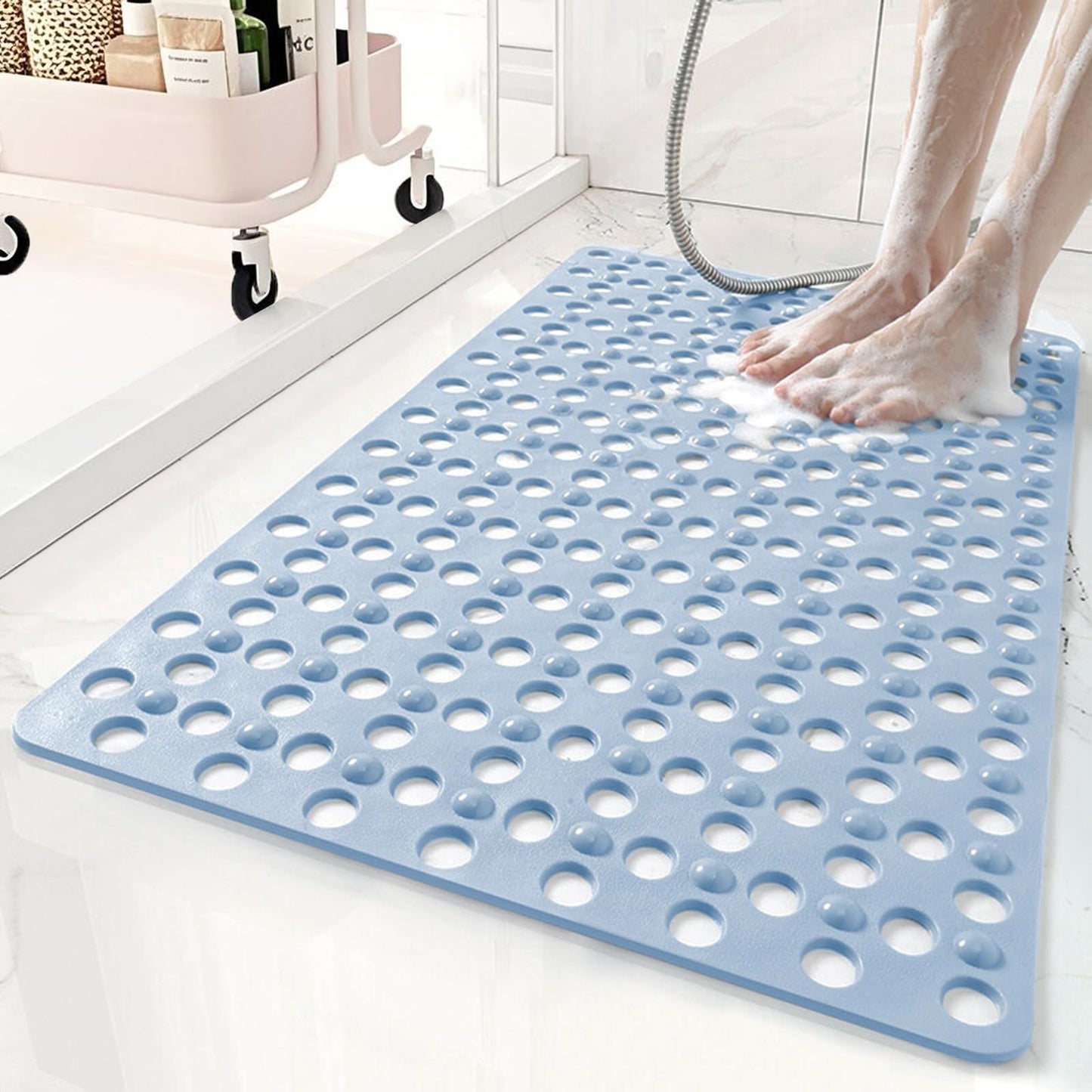 Non Slip Bathtub Mat and Shower Mat 31x17 inch,Bath Mat with Quick Dry Drain Holes and Suction Cups, Soft Comfortable Safe Bathroom Mat for Bath Tub, Floor, Tile (Grey)
