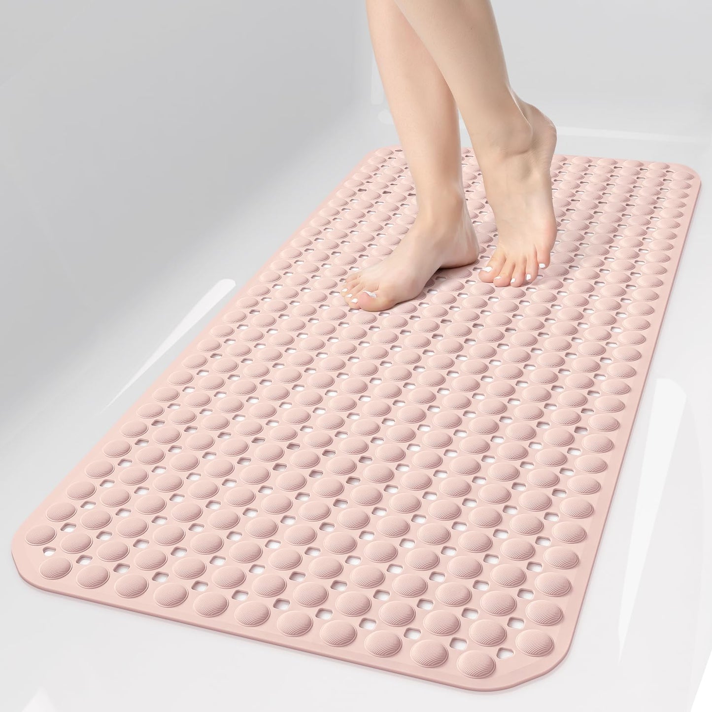 OTHWAY Bath Tub Shower Mat Non Slip, Bathtub Floor Liner Mats for Inside Shower Bathroom, Suction Cups and Drain Holes for Feet Scrubbing, Machine Washable, Soft on Feet, 35x16 Inch, Grey