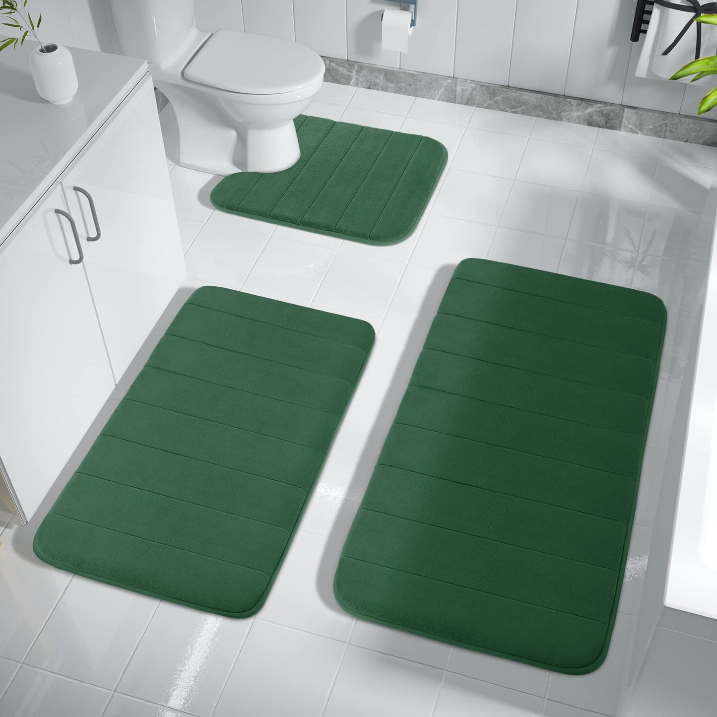 Yimobra Memory Foam Bath Mat Set 3 Pieces- Super Soft Absorbent Quick Dry Bathroom Rug Sets, Machine Washable Non Slip Floor Carpet for Tub Shower, Vanity & Toilet Base, Gray