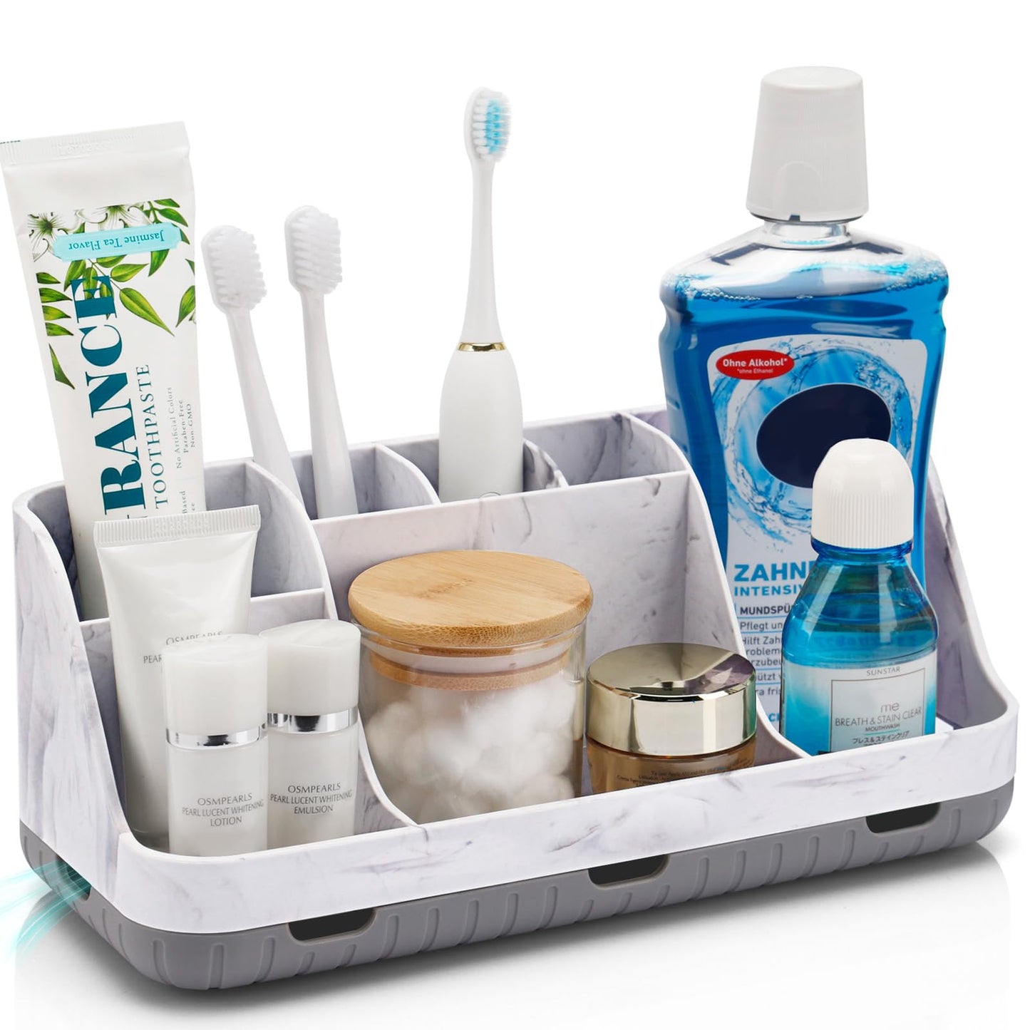 GFWARE Marble Bathroom Countertop Organizer - Detachable 7 Slots Kids Electric Toothbrush and Toothpaste Holde Drainage for Bathroom Accessories Organization Counter Vanity Storage, Grey | Detachable 7 Slots Kid Electric Toothbrush and Toothpaste Holder,