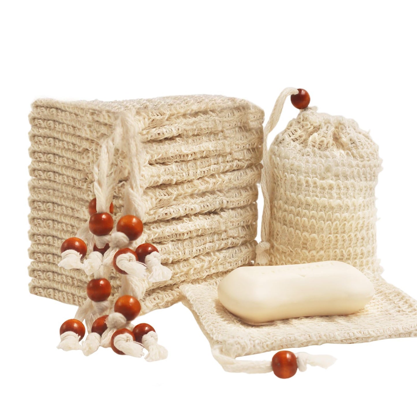 Natural Sisal Soap Saver Bag for Soap Bar Organic Soap Pouch for Exfoliating Lathers and Air Dry Soap Bar Shower Soap Saver Bag (8 Pcs)