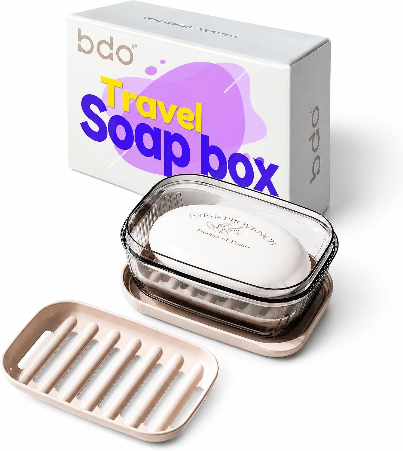 Travel Essentials Soap Holder with Lid,Leakproof Soap Dish with Drainage Layer, Portable Travel Soap Bar Case for Camping, Gym, Bathroom,Kitchen,Dormitory,Hotel(Clear)