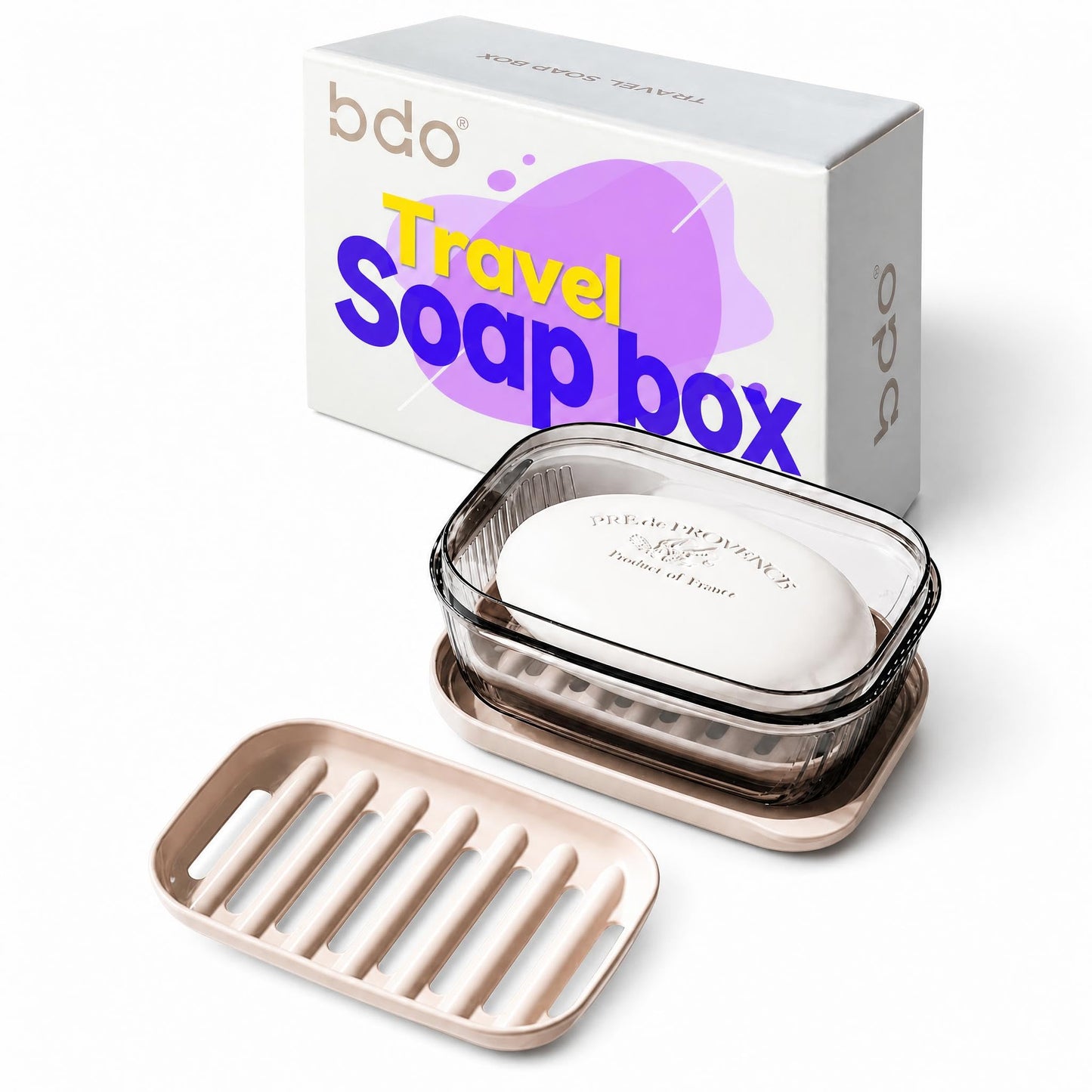 Travel Essentials Soap Holder with Lid,Leakproof Soap Dish with Drainage Layer, Portable Travel Soap Bar Case for Camping, Gym, Bathroom,Kitchen,Dormitory,Hotel(Clear)