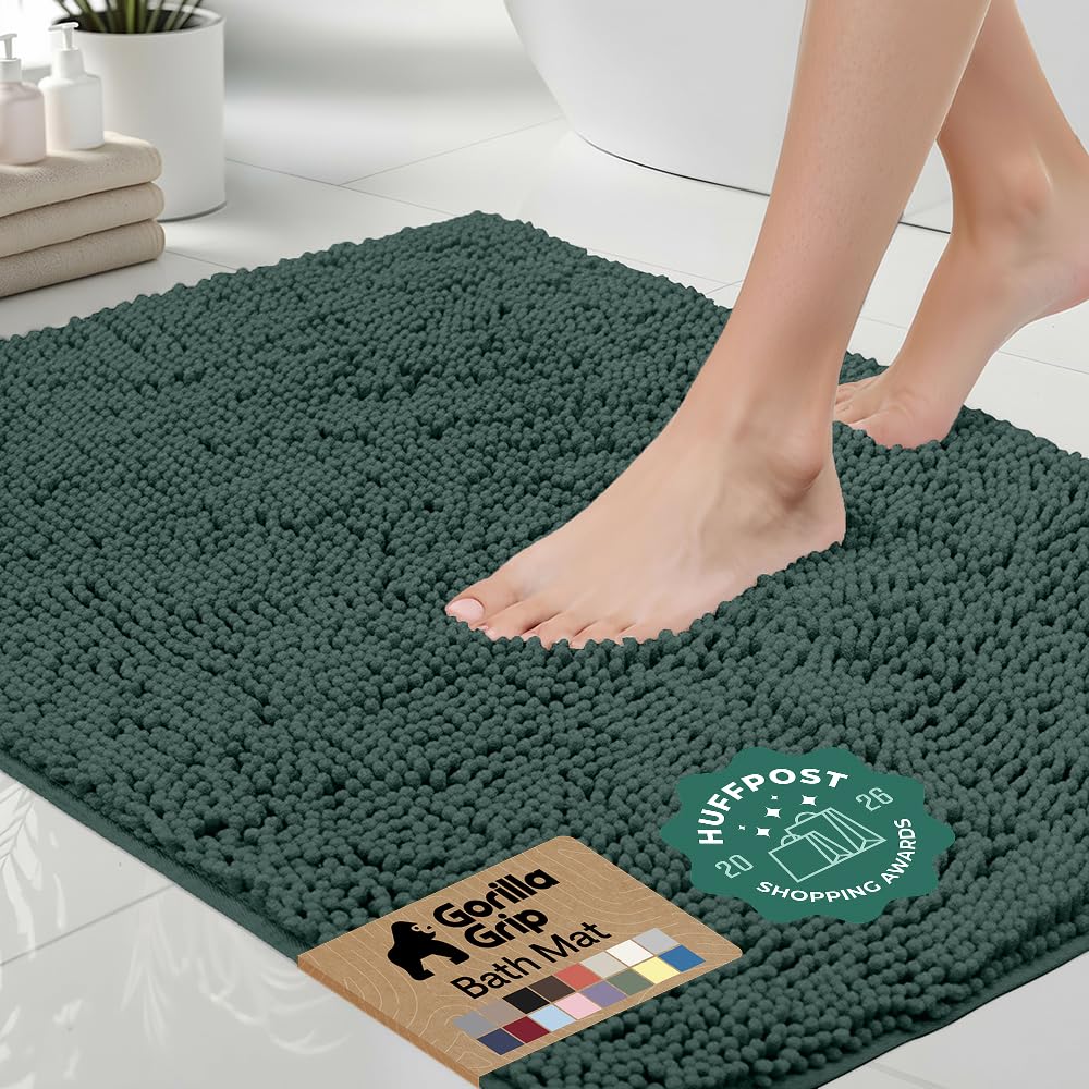 GORILLA GRIP Bath Rug Mat for Bathroom, Absorbent Chenille, 24x17 Gray | Soft Thick Quick Dry Microfiber Mats, Rubber Backing, Machine Washable Tub and Shower Floor Rugs, Home Decor Essentials