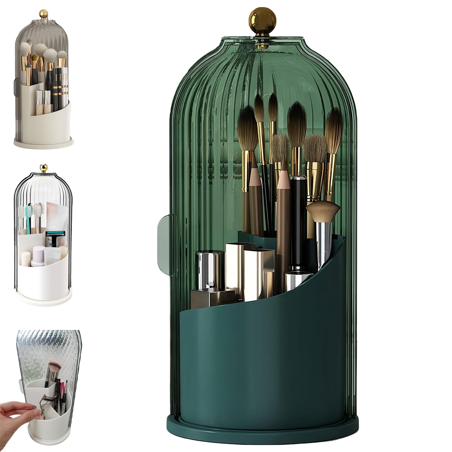 Concealed Toothbrush Holder, Rotating Bathroom Organizer Countertop | Toothbrush and Toothpaste Holders with Cover, Waterproof and Dustproof, 360° Rotating Base, for Bathroom Countertop