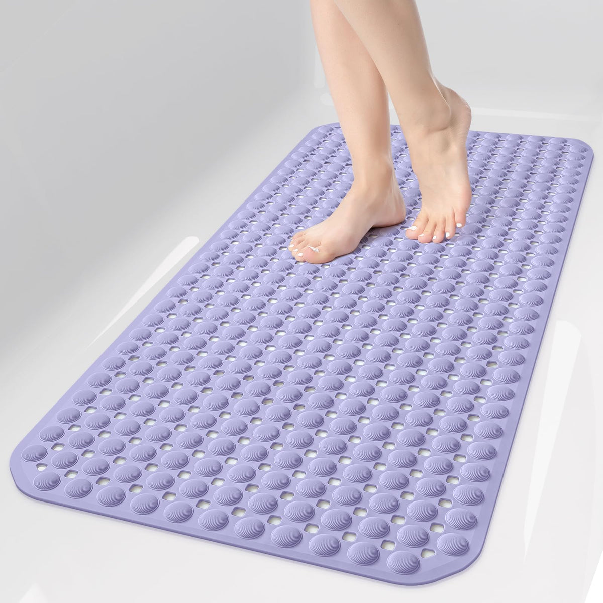 OTHWAY Bath Tub Shower Mat Non Slip, Bathtub Floor Liner Mats for Inside Shower Bathroom, Suction Cups and Drain Holes for Feet Scrubbing, Machine Washable, Soft on Feet, 35x16 Inch, Grey