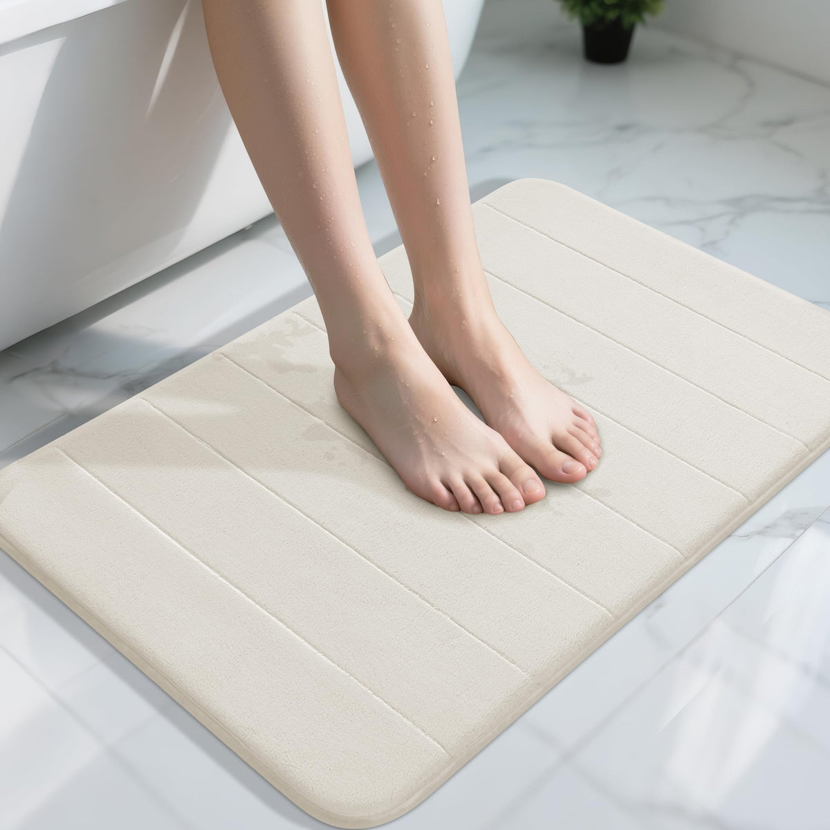 Yimobra Memory Foam Bath Mat, Super Soft Absorbent Bathroom Rug Non Slip, Quick Dry, Machine Washable Floor Carpet for Tub Shower, Home Decor Accessories, 24x17, Grey