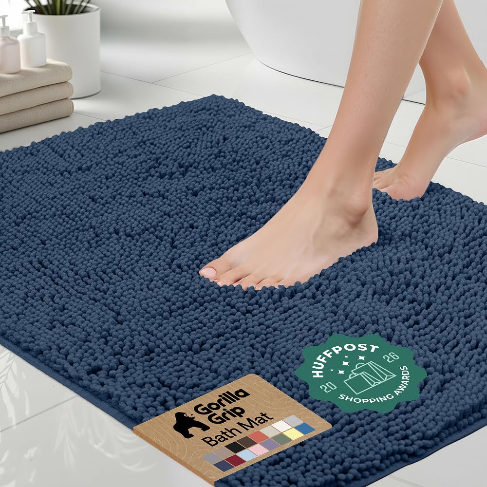 GORILLA GRIP Bath Rug Mat for Bathroom, Absorbent Chenille, 24x17 Gray | Soft Thick Quick Dry Microfiber Mats, Rubber Backing, Machine Washable Tub and Shower Floor Rugs, Home Decor Essentials