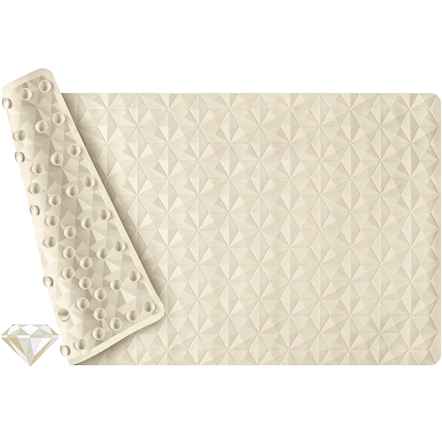 Non Slip Bathtub Mat for Bath Tub Shower - 241 Vacuum Suction Cups | 100% Natural Rubber - Unique Diamond Texture - Soft & Safe for Fatigue Relief - Machine Washable - 16 × 28 Inch